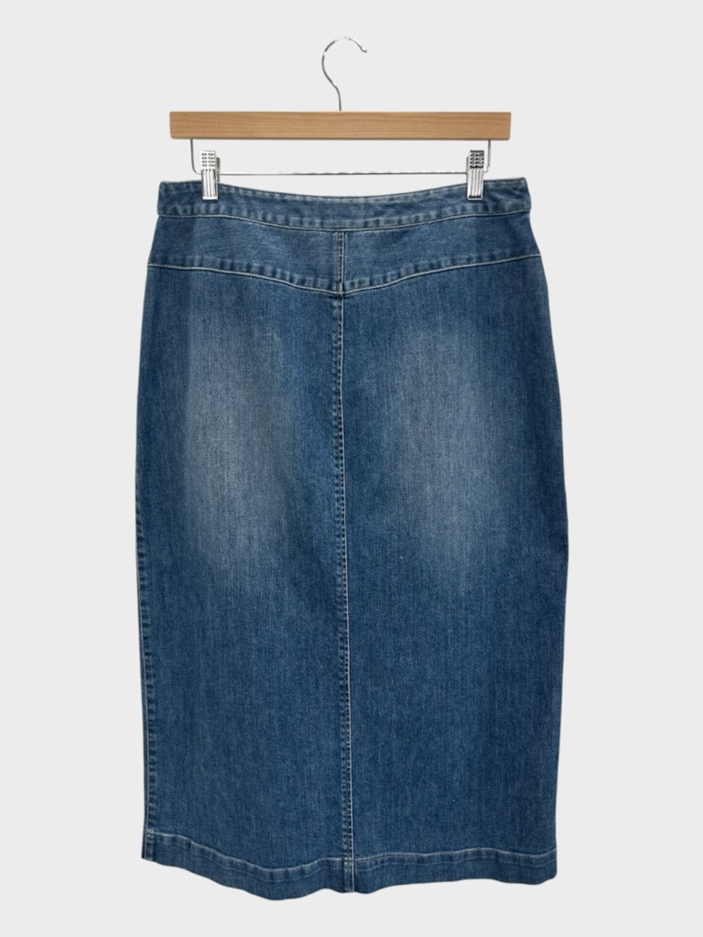 J Jill Denim Midi Skirt Front Slit Stretch Straight Casual Classic Modest 10 - Picture 2 of 14